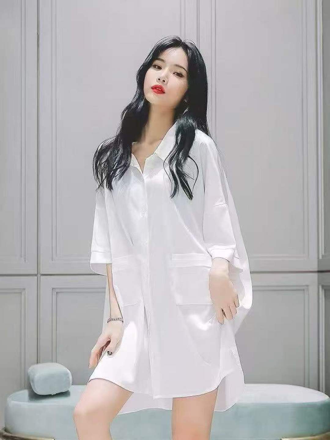 [Луна]: 6,8 сек Убить 55 шт. (независимо от товара) [Луна]: Летняя тонкая чистота для бойфренда Ветер Домашняя юбка Белая рубашка [Луна]: M, XL Индивидуальный упаковочный лист монохромный