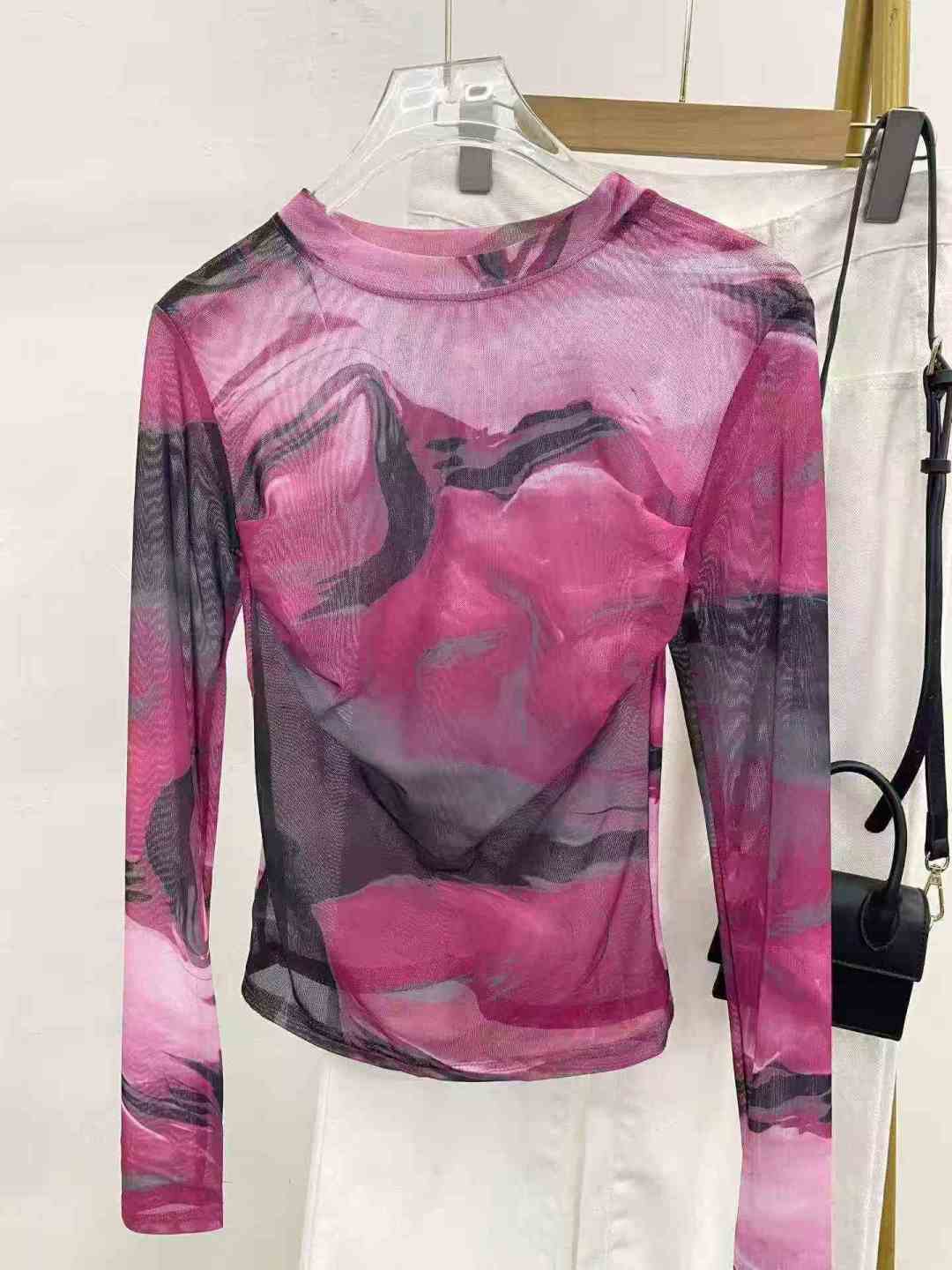 Ретро - гало - окрашенная сетчатая пряжа Spice Girls с длинными рукавами 77 штук 7,8, ткань удобная эластичная, складчатый дизайн, код качества 1 - 2 ярда (SM), отдельная упаковка - S