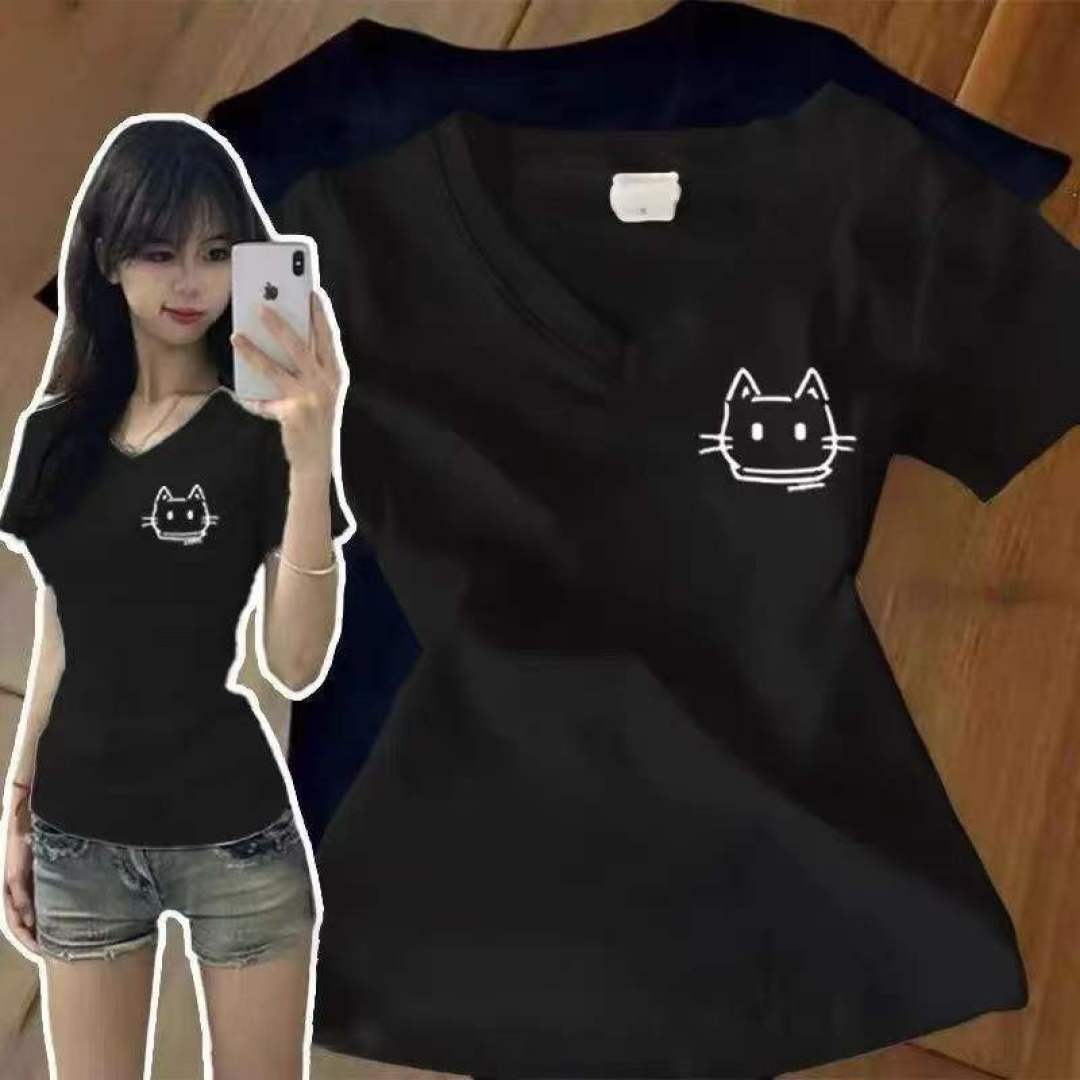 [Луна]: 5.5.8 Чистая 145 шт. (без разделения товаров) [Луна]: Лето с прямым плечом V - воротник кошка с принтом футболка с короткими рукавами [Луна]: 134 ярда Независимая упаковка [Луна]: один 2 - цветной желтый больше