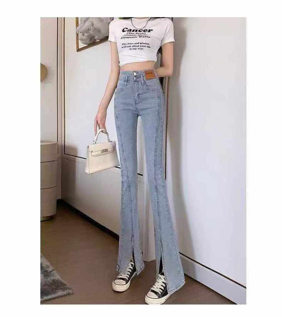 ☕ ️ эластичные джинсы с разветвленной вилкой женская высокая талия обтягивающая тонкая тащить микро - роговые брюки 226 полностью чистых 11,8 юаней, кодовое число XS до XXL, оригинальная независимая упаковка, хлопчатобумажная бомба хорошего качества [праздновать] [праздновать] [праздновать]