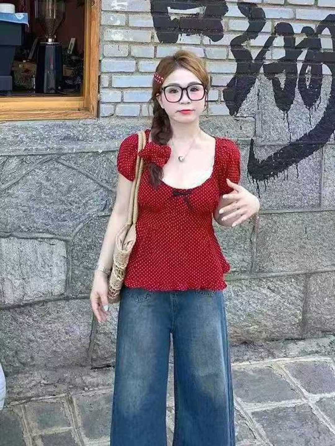 [Луна]: 6.5 Чистая 240 [Луна]: точка волны кружева бант нежный ветер горячая блузка [Луна]: унифицированный код 2 ярда (только 2) Независимая упаковка