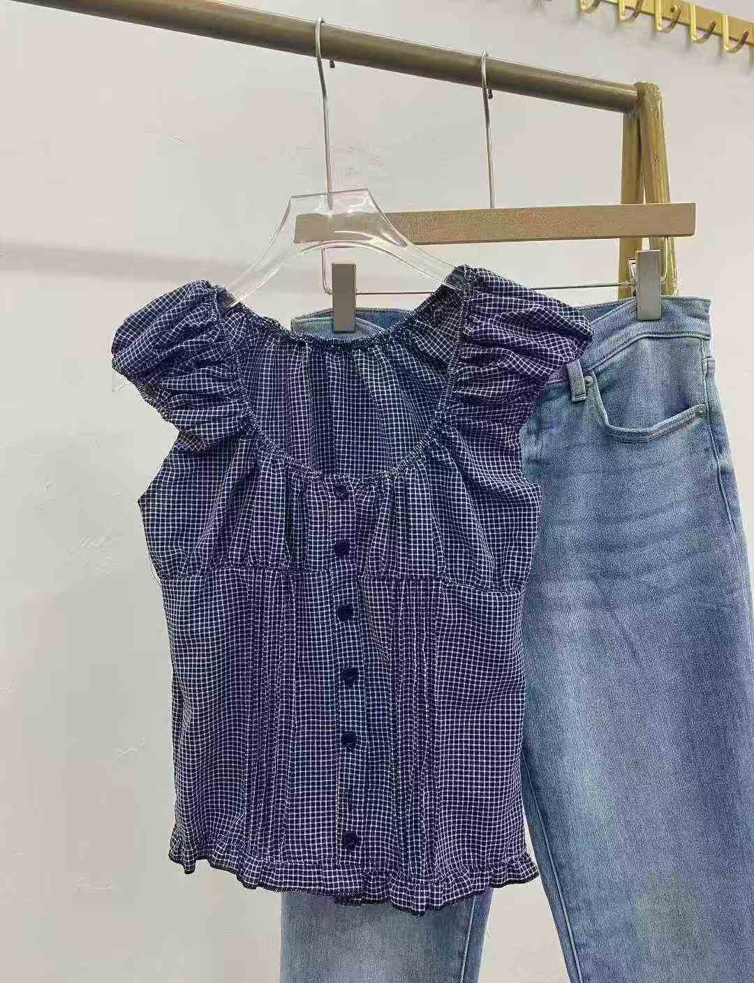 Корейская ретро - сетчатая рубашка с короткими рукавами 187 деталей 7,9 складчатый дизайн, листья лотоса, размер 1 - 4 ярда, отдельная упаковка