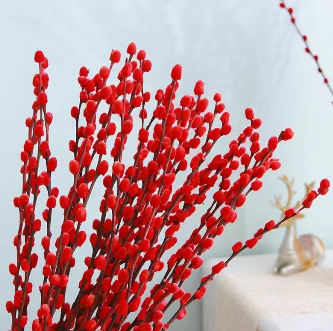Новогодние цветы красные серебряные ивы свежие ветви цветы сухие цветы гостиная декоративные интерьеры аквакультура открытие подарочные вставки - Китайский красный/Высота 40 см 1 шт.