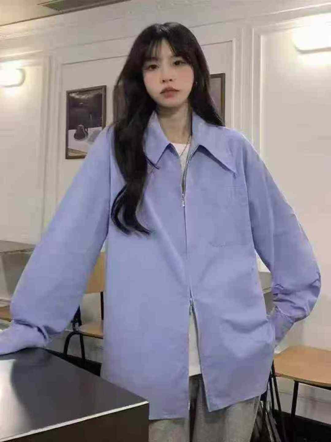 Большой размер Французский дизайн двойной молния воротник POLO рубашка с короткими рукавами женская весна и лето тонкая рубашка блузка куртка индивидуальный код упаковки 1 - 4 ярд (200 коротких рукавов около 130 длинных рукавов) полная очистка 5,5 мин. плюс 0,5.