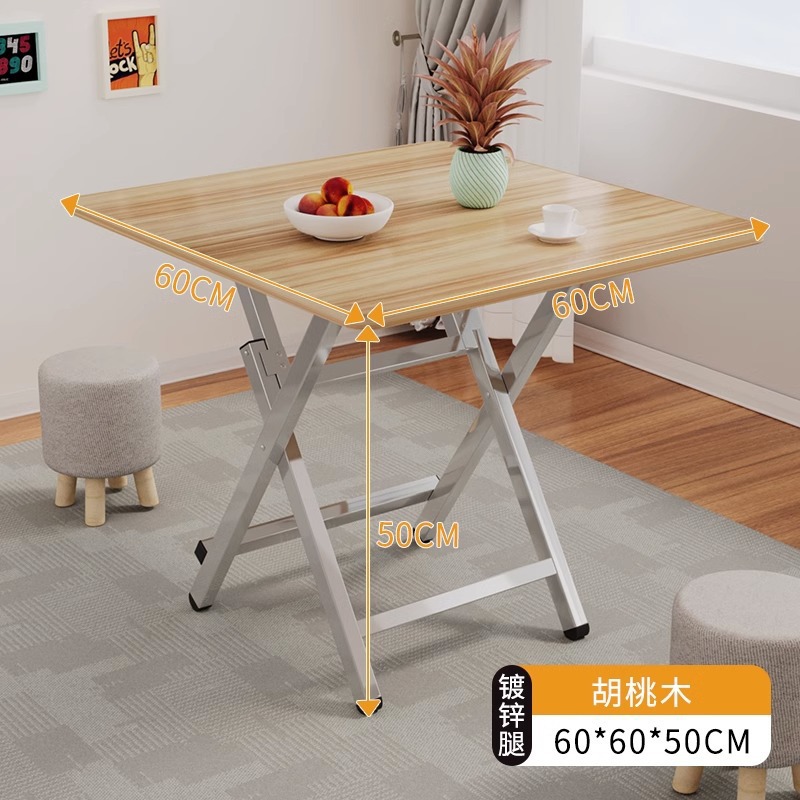 Складной стол Стол Стол Простой круглый стол Аренда на открытом воздухе Портативный киоск Кухонный стол Небольшой стол - Ореховое дерево [60 * 60 * 50] H - оцинкованные ноги